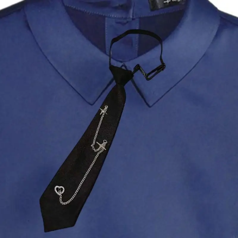 Versatiles Crosses Heart Chain Black Ties Pre Tied Necktie for Parties and Dates 
