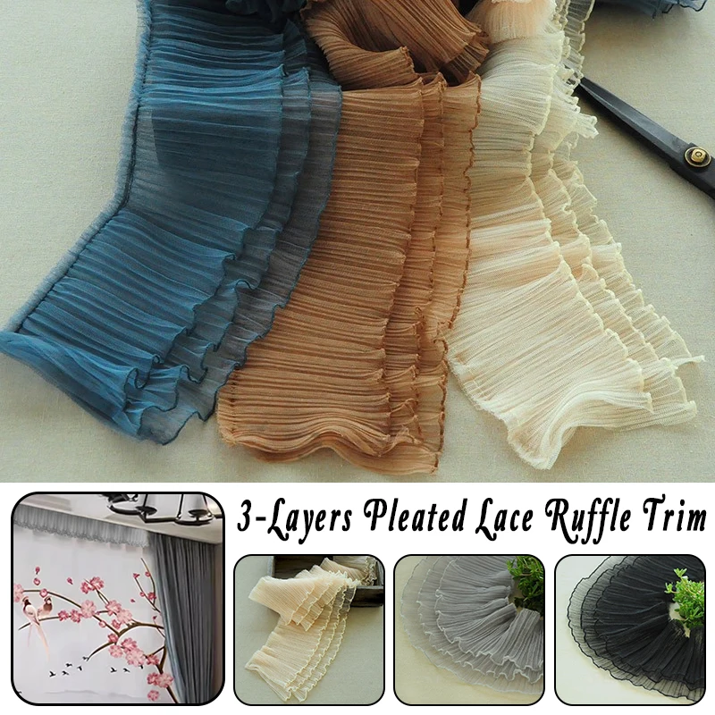 

1 м маленькая волнистая кружевная 3D плиссированная 3-слойная отделка с оборками в виде грибка, ткань для шитья одежды, юбка «сделай сам», аксессуары для украшения