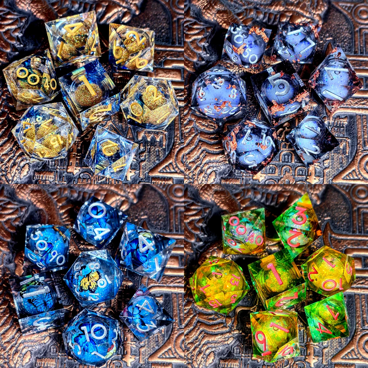 ชุดลูกเต๋าเรซิ่น DnD, ทรายสีฟ้าเงินใส, ลูกเต๋าหลายเหลี่ยม 7 ชิ้นสําหรับเกม RPG
