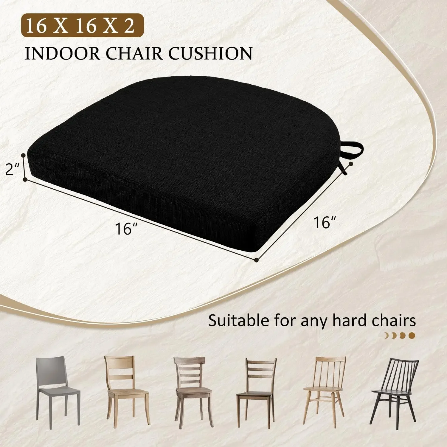 Chair Cushions for Dining Chairs 6 Pack - Memory Foam Chair Pads with Ties and Non-Slip Backing - Seat Cushion for Kitche