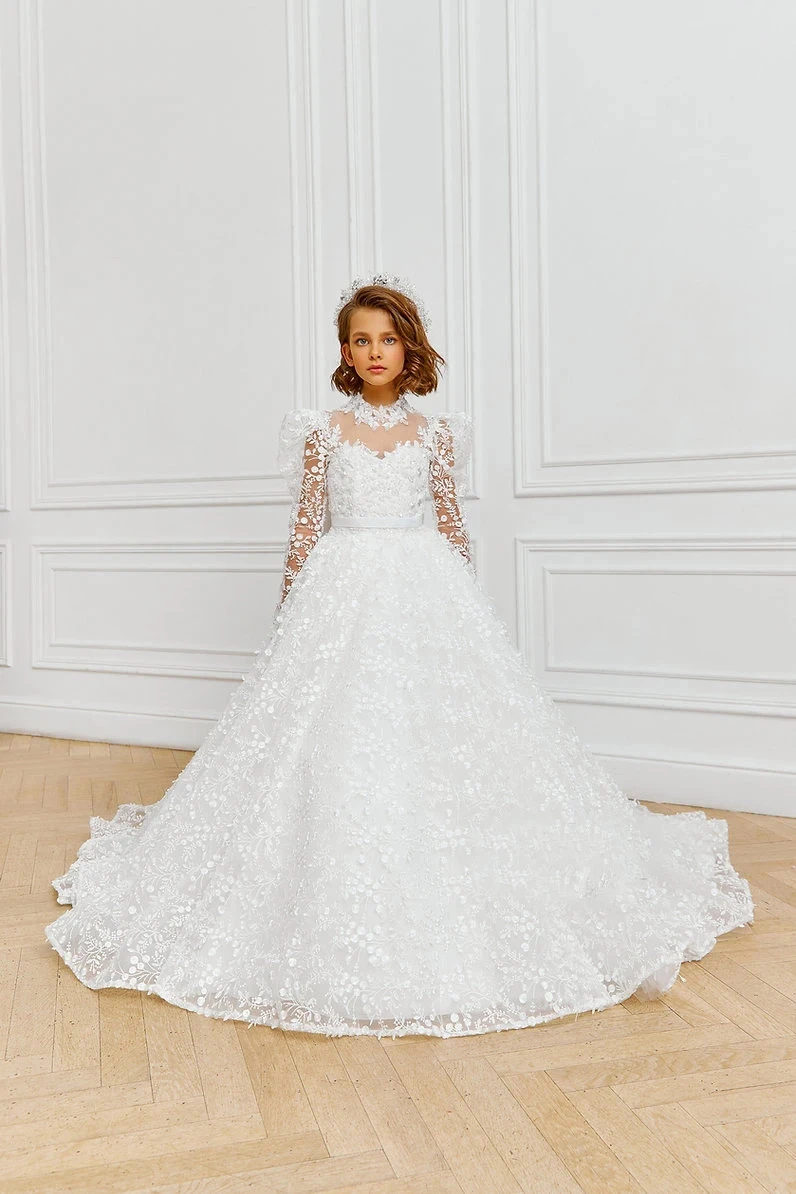 Magnifique robe de Rhprincesse en dentelle pour filles, olympiques de Rhde première communion, robe de soirée longue, fleur, boutique de remise des diplômes, 2023