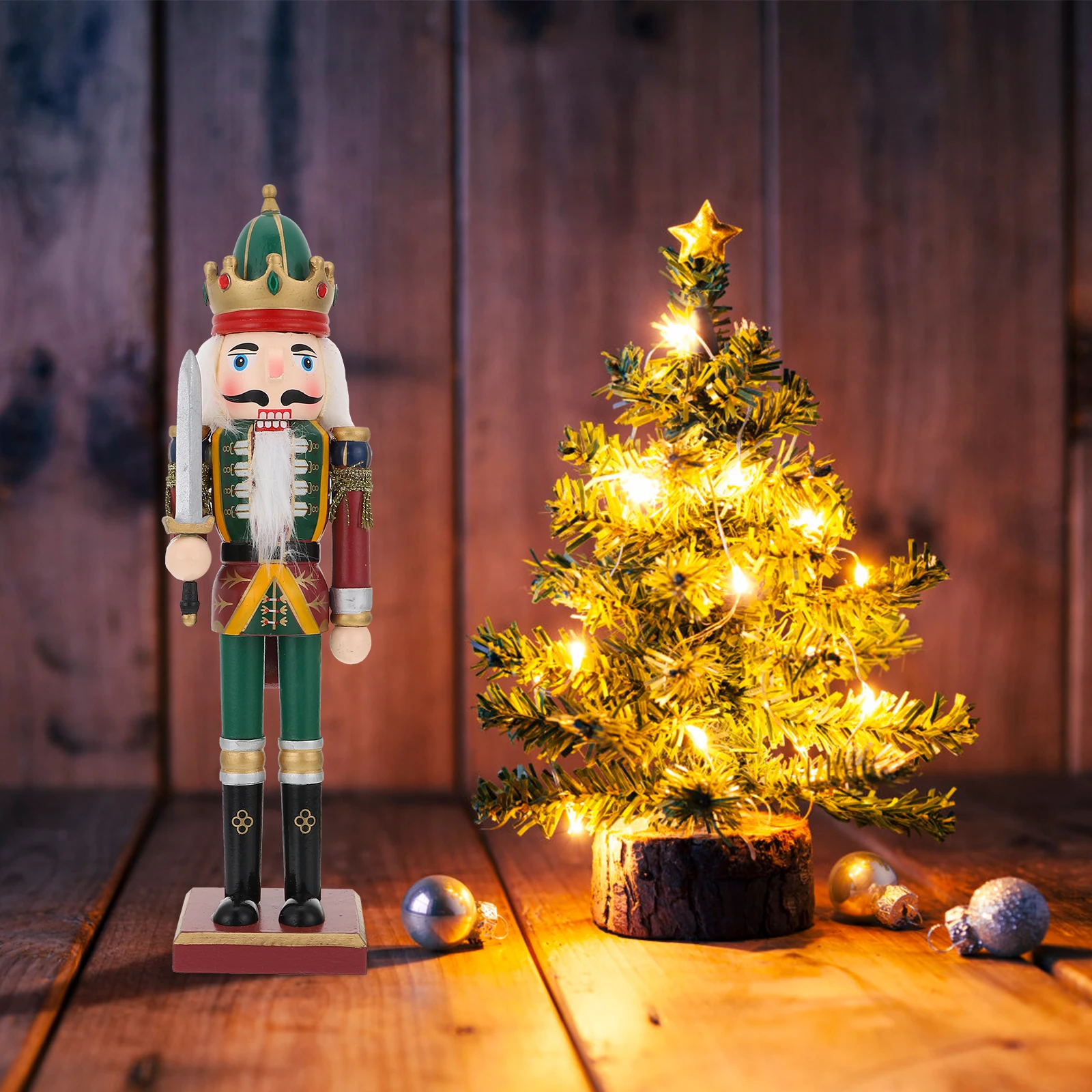 

1pc Nutcracker Ornament High-Class Wood Material Festive Home Party Decor Desktop Decoration Wooden Puppet Xmas Walnut Soldier