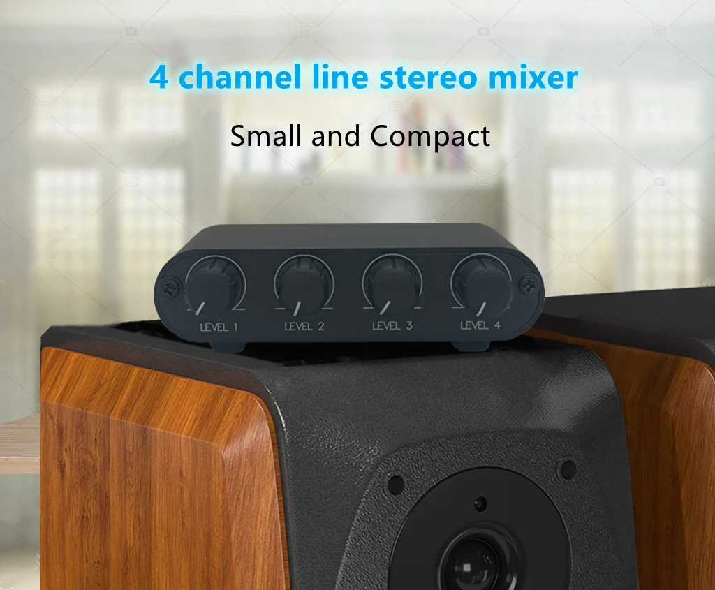 

4 Way Audio mixer 3.5mm Stereo line levels control Box (4 in 1 out) mini passive mixer -X41