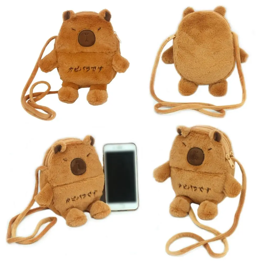 

Fashion Cartoon Capybara Crossbody Bag Cute Soft Plush Doll Shoulder Bag Fluffy Purse Mobile Phone Pouch Travel