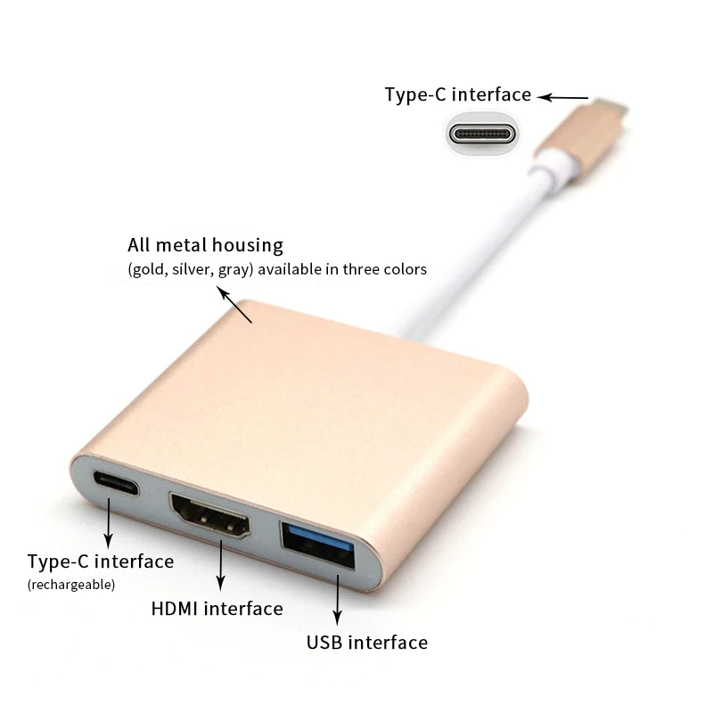 USB Type C HUB USB C To HDMI-compatible Splitter 3 IN 1 4K USB 3.0 Docking PD Charging Adapter For MacBook Android