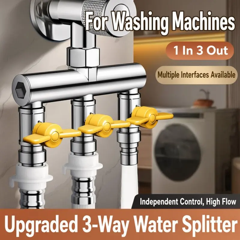 Solid Brass Garden Hose Splitter Heavy Duty Two Way Water Faucet Diverter Valve Leak Proof Dual Tap Connector for Yard
