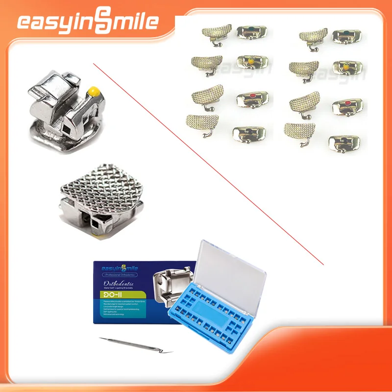 

2nd Type Orthodontic Self Ligating Brackets Passive Metal Braces Mesh Base ROTH/MBT 345 hook 022 or 1st 2nd Molar