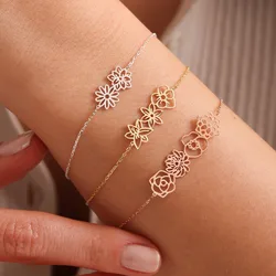 Bracelet floral de naissance personnalisé pour femmes, bijoux en acier inoxydable, cadeaux d'anniversaire pour filles