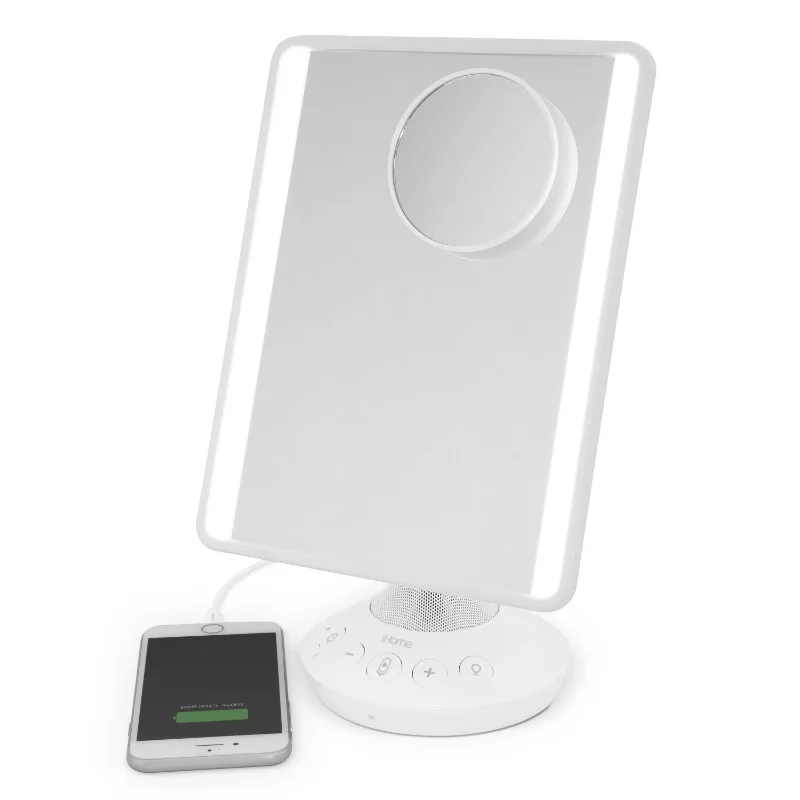 

Mirror with Bluetooth Audio, LED Lighting, Bonus 10x Magnification, Siri & Support USB Charging 7" x 9"