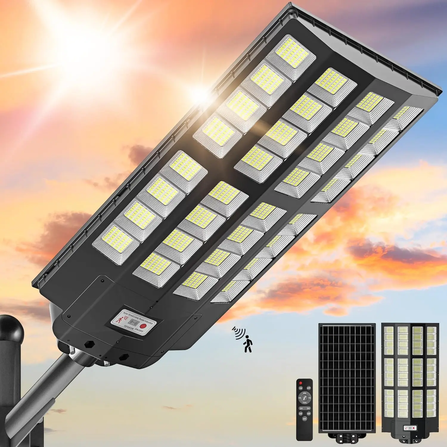 200W Solar Lights Outdoor, Solar Street Light Motion Sensor,Commercial Solar Parking Lot Lights IP66 Waterproof Dusk to Dawn