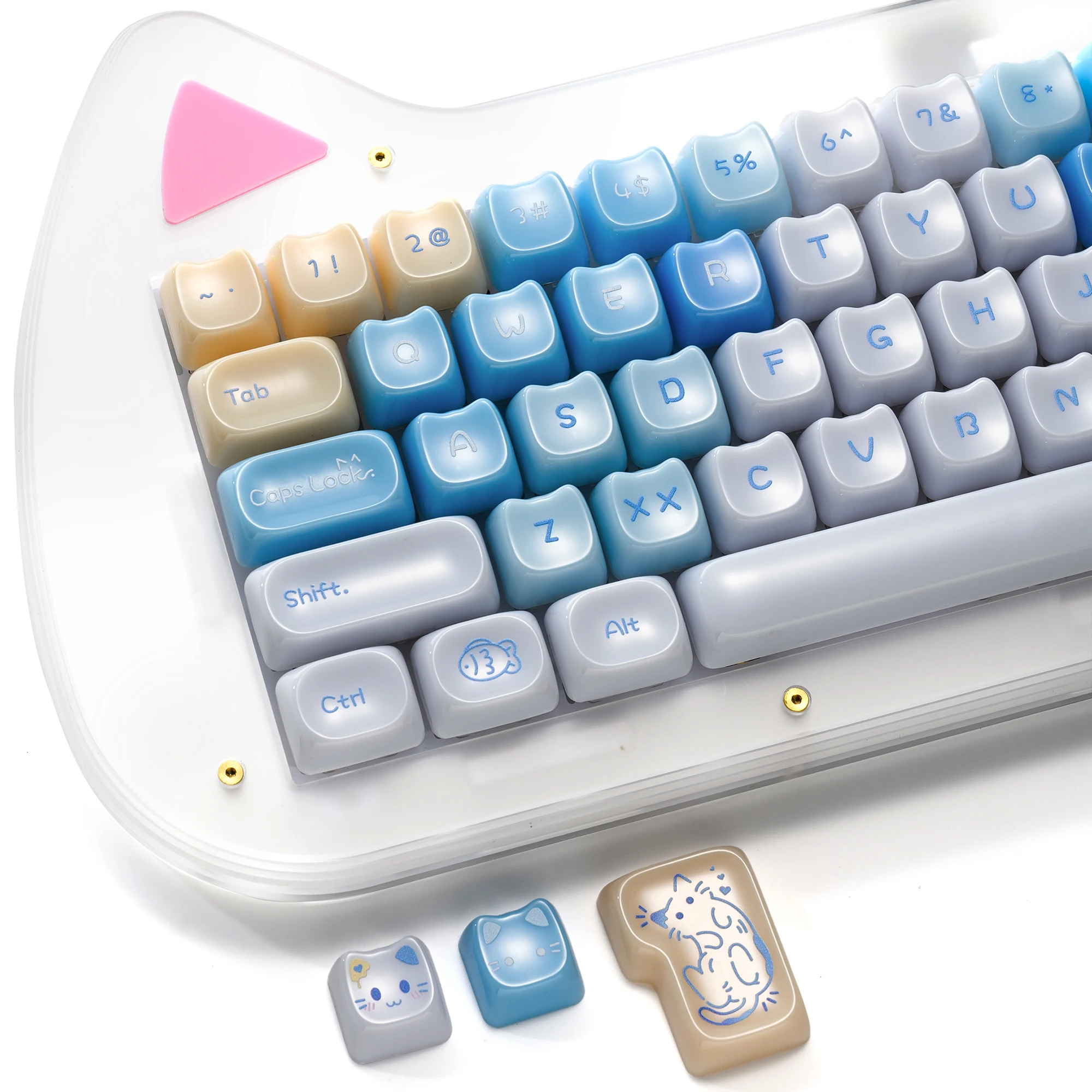 Sea Salt Series Cat Keycap Blue PC DIY Personalized Mechanical Keyboard Keycaps MAO Profile Smooth Surface Semi-Translucent 148