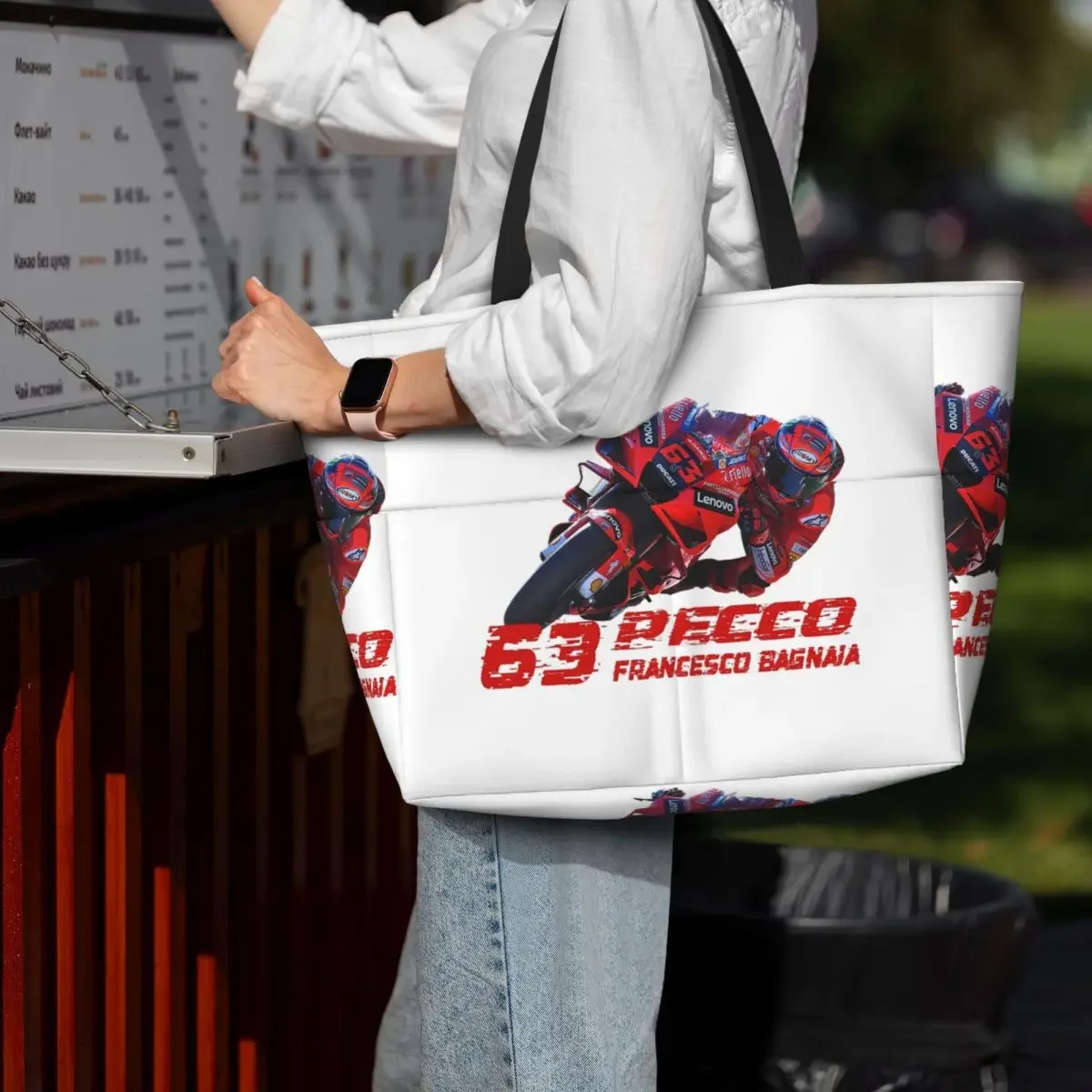 

Pecco Bagnaia 63 Beach Tote Bag Sport Gym Yoga Duffle Large Tote Bag Women Travel Bag Fitness bag
