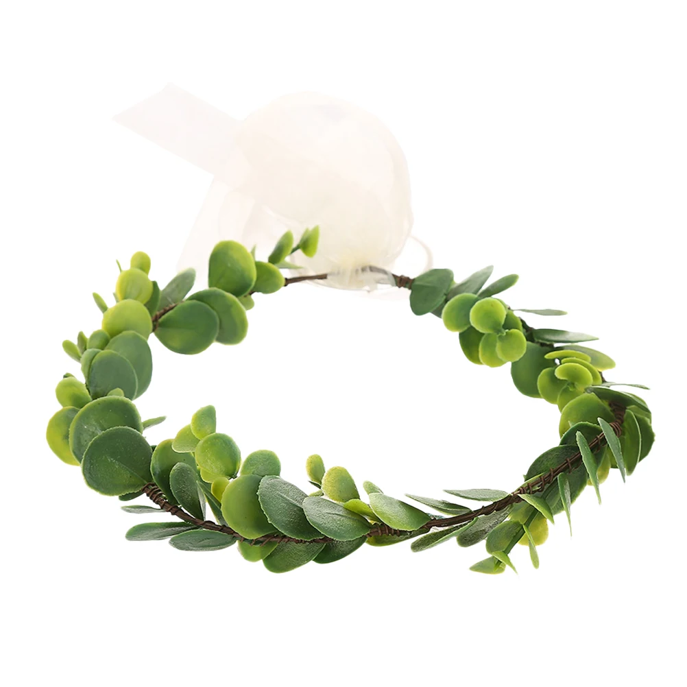 

Rattan Garland Headband Bridal Wreath Headdress Wedding Headpiece Hairband Green Artificial Leaves Lightweight Comfortable Women