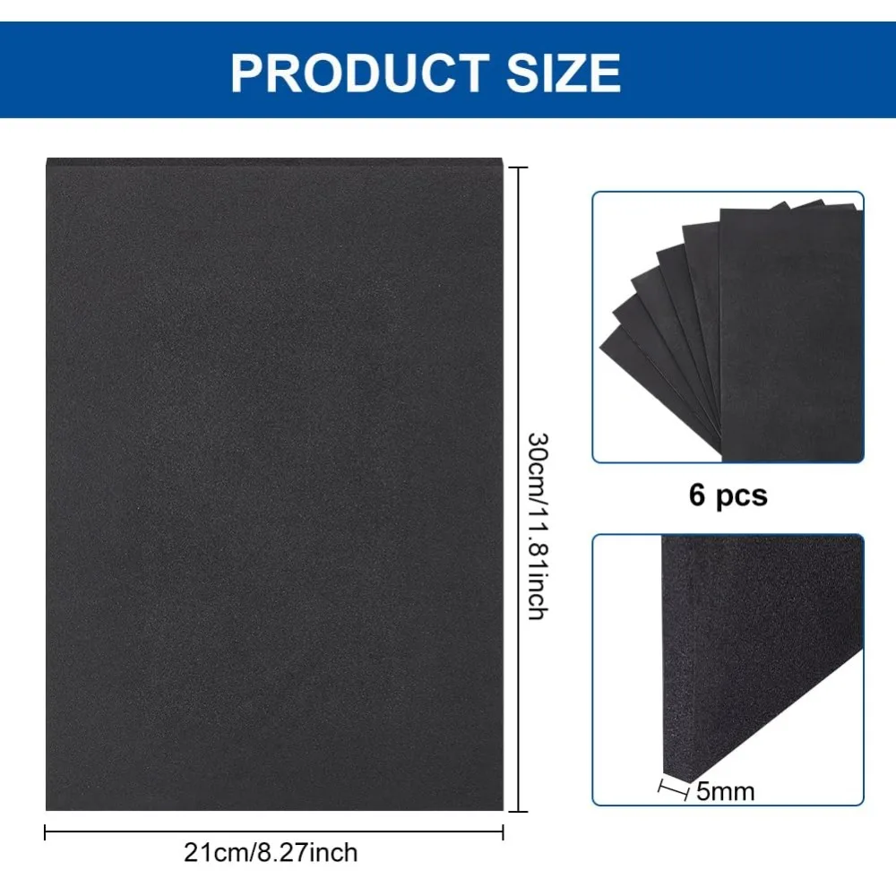 6 Pcs 5mm Thick Self Adhesive Foam Sheet 8.3x11.8 Inch Black Non-Slip Foam Sheet Craft Foam Sheet for Role Play Clothing