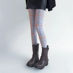 Lolita Women Plaid Printed Leggings Purple British Summer Pantyhose Color Plaid Socks Stockings Pantyhose Lace Tights Stockings