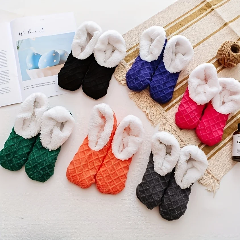 

1/2/3pairs Women's plush-lined floor socks for autumn and winter - comfortable and warm ankle socks