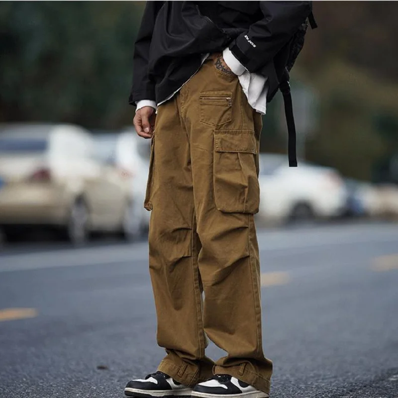 Spodnie Hip Hop Baggy Trousers Man Straight Multipockets Cargo Pants For Men Y2k Street With Vintage Stretch Regular Fit XL