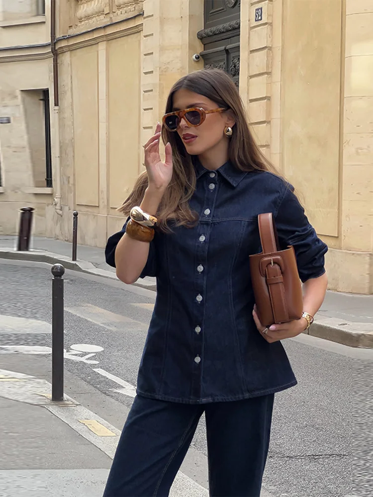 ผู้หญิงวินเทจ DENIM Halterneck เสื้อกั๊กกางเกงชุดแขนกุด DENIM ตรงลากกางเกงยีนส์ 2 ชิ้นชุด Baggy ชุด