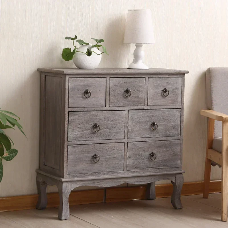 Cabinet For Living Room Pastoral Wind Seven Bucket Cabinet Solid Wood Chest Of Drawers Bedroom Night Stand Simple Home Furniture