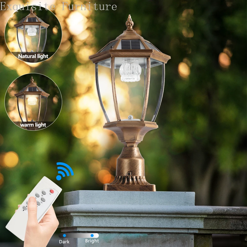 

20"(H) Elegant Solar Column Headlights with Dimmable LED – Convenient Outdoor Lighting, Bronze Finish