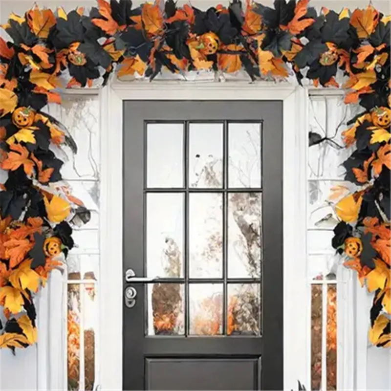 

Spooky Holiday Home Atmosphere Halloween Wreath Gothic Maple Leaves Pumpkin Vines Spider Decorations Pumpkin Maple Leaf Cane