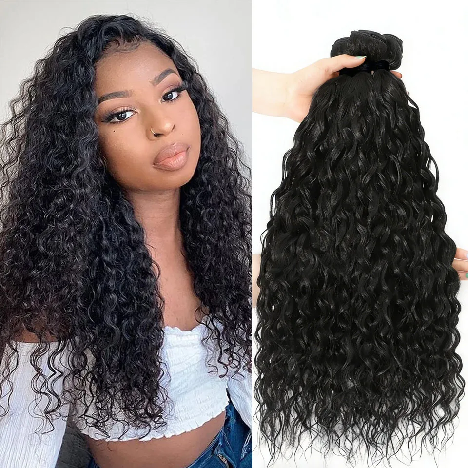 

Натуральные пучки волос Water Wave, 100% человеческие волосы, шелковистые кудрявые пучки, 24, 24, 24 дюйма, популярные размеры 2, 3, 4 дюйма, мягкие пучки из натуральных человеческих волос