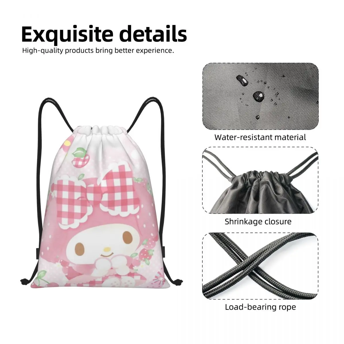 My Melody Drawstring bag Storage Portable Handbags Grocery Shopping Shoulder bags foldable Travel Bag