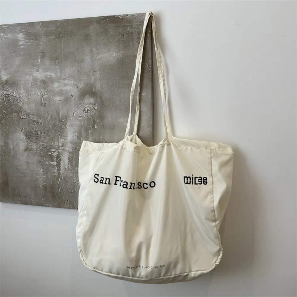 Fashion Large Capacity Canvas Shoulder Bag Letter Print Solid Color Tote Bag Street Style Shopping Bag Underarm Bag Women