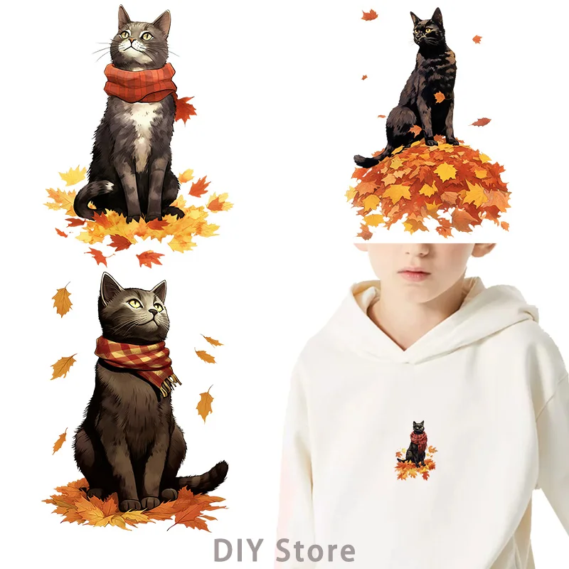 autumn kitten dtf Heat Transfer iron on transfer for clothing Iron On Patches Thermal for Clothing Iron On Patches For Clothing.