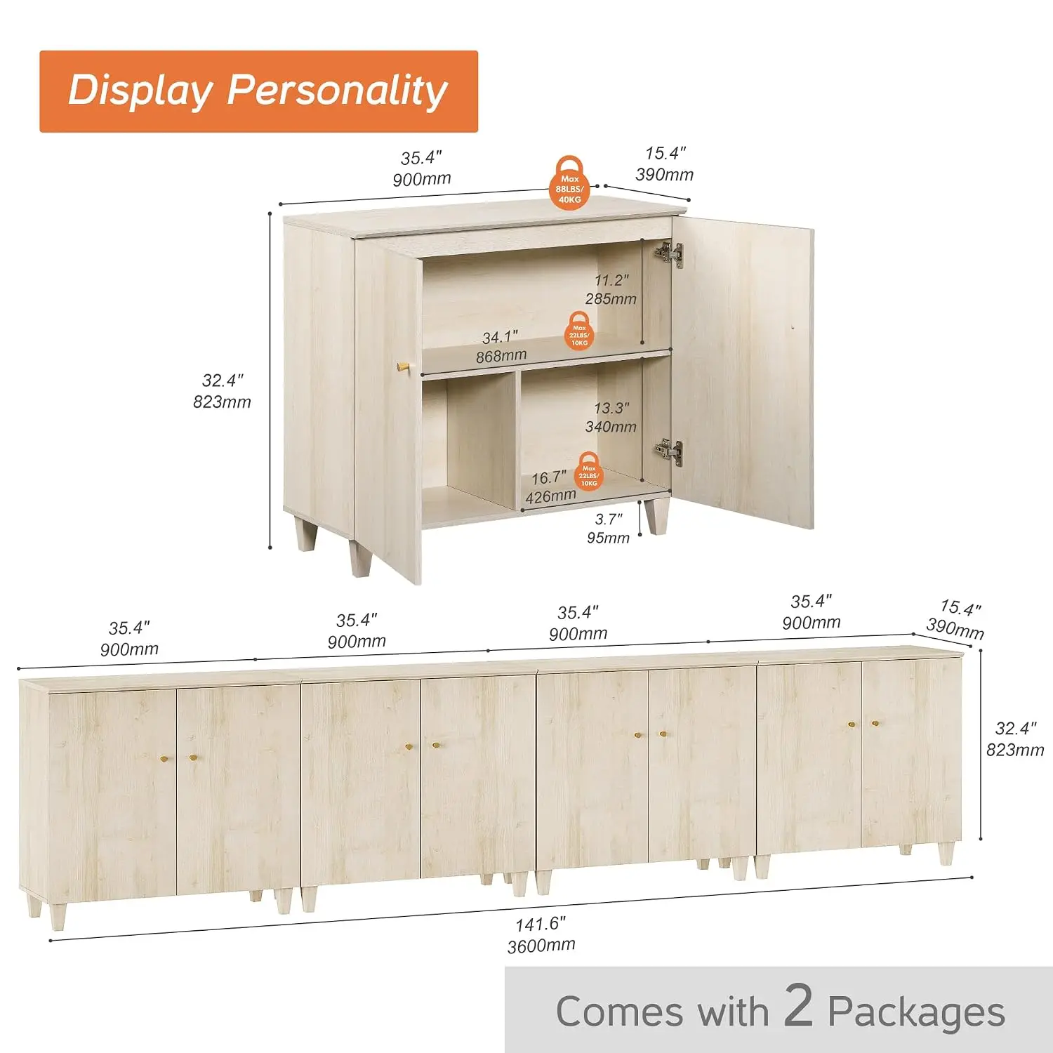 Modern Wood TV Stand For 120 Inch TV, Light Oak, Customized