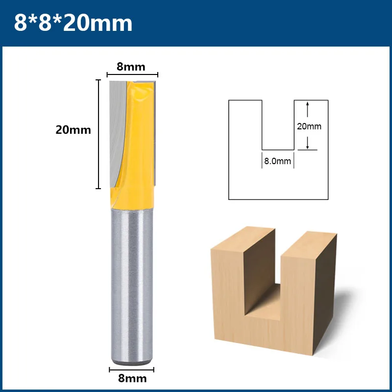 HAMPTON Fräser, 8 mm Schaft, bündiger Fräser, 8/9,5/12/16 mm Durchmesser, 2 Nuten, gerader Fräser für Holzbearbeitungswerkzeug – Detail 3