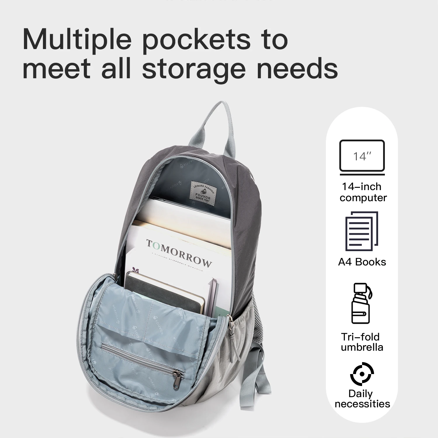 FOUVOR Zaino da viaggio ultraleggero Zaino da trekking all'aperto resistente ai graffi di grande capacità Borse da turismo leggere da donna 3068-01