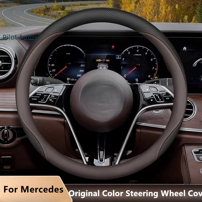 Original Colour Car Steering Wheel Cover Interior Genuine Leather Breathe Nappa For Mercedes E300 C260 GLC300 GLB220 A180 CLA200