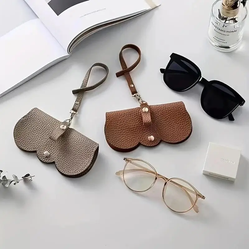 Litchi Embossed Glasses Cover Cute Hanging PU Leather Sunglasses Reading Glasses Storage Bag Portable Travel Eyewear Holder