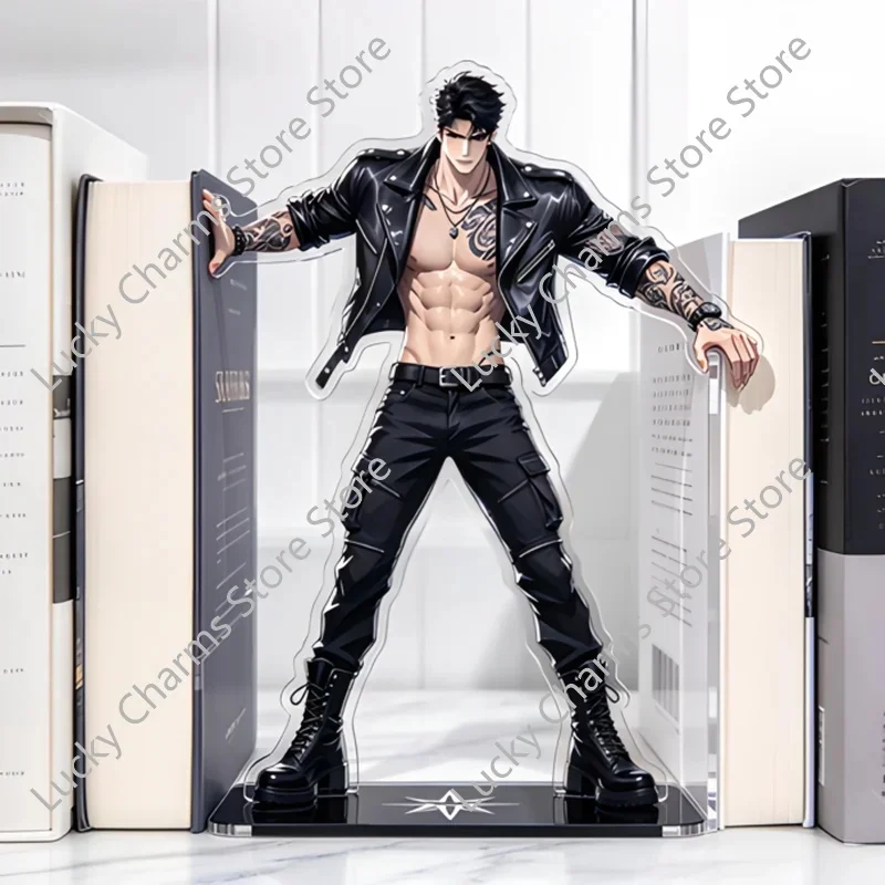 Muscle Man Anime Acrylic Standee, Handsome Tattoo Guy Figure Stand, Double Sided Print Desktop Decor, Bookend Style Acrylic Stan