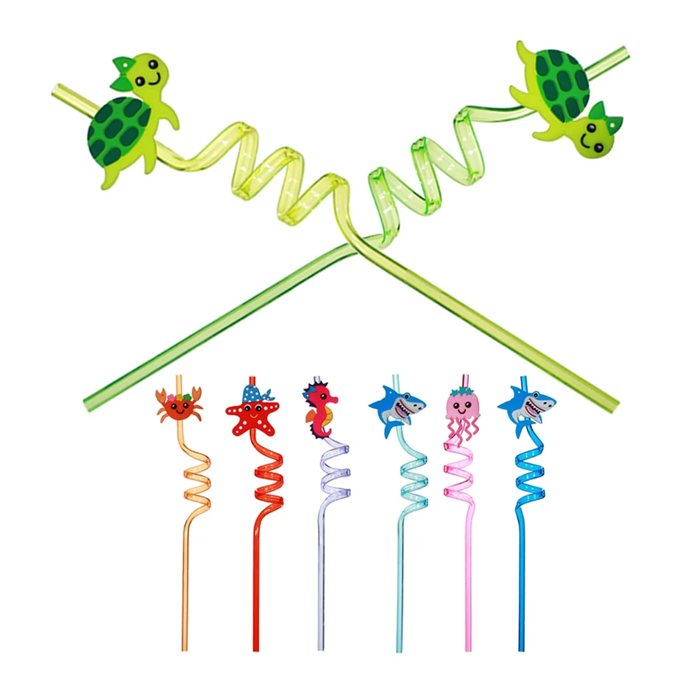 

8pcs Animal Straws Reusable Drinking Straws For Party Party Birthday Juices Beverage Curly Supplies Kitchen Bar