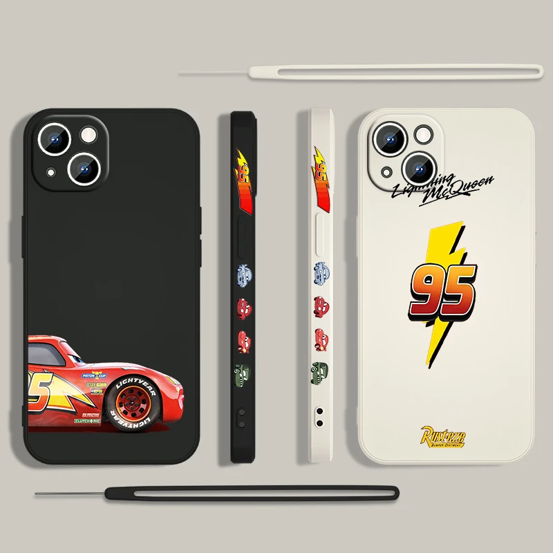 Cars Lightning McQueen Phone Case For Apple iPhone 15 14 13 12 11 Pro Max Plus 8 7 SE Liquid Left Rope Capa Cover