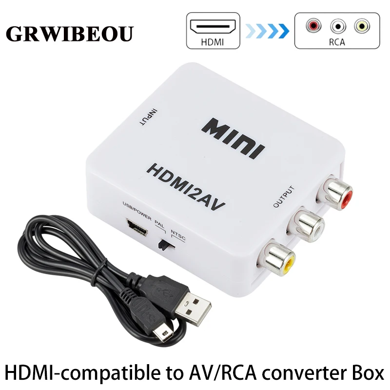 GRWIBEOU HDMI-متوافق مع AV/RCA L/R صندوق محول قشارة الفيديو 1080P محول مركب الفيديو HDMI2AV محول دعم NTSC PAL