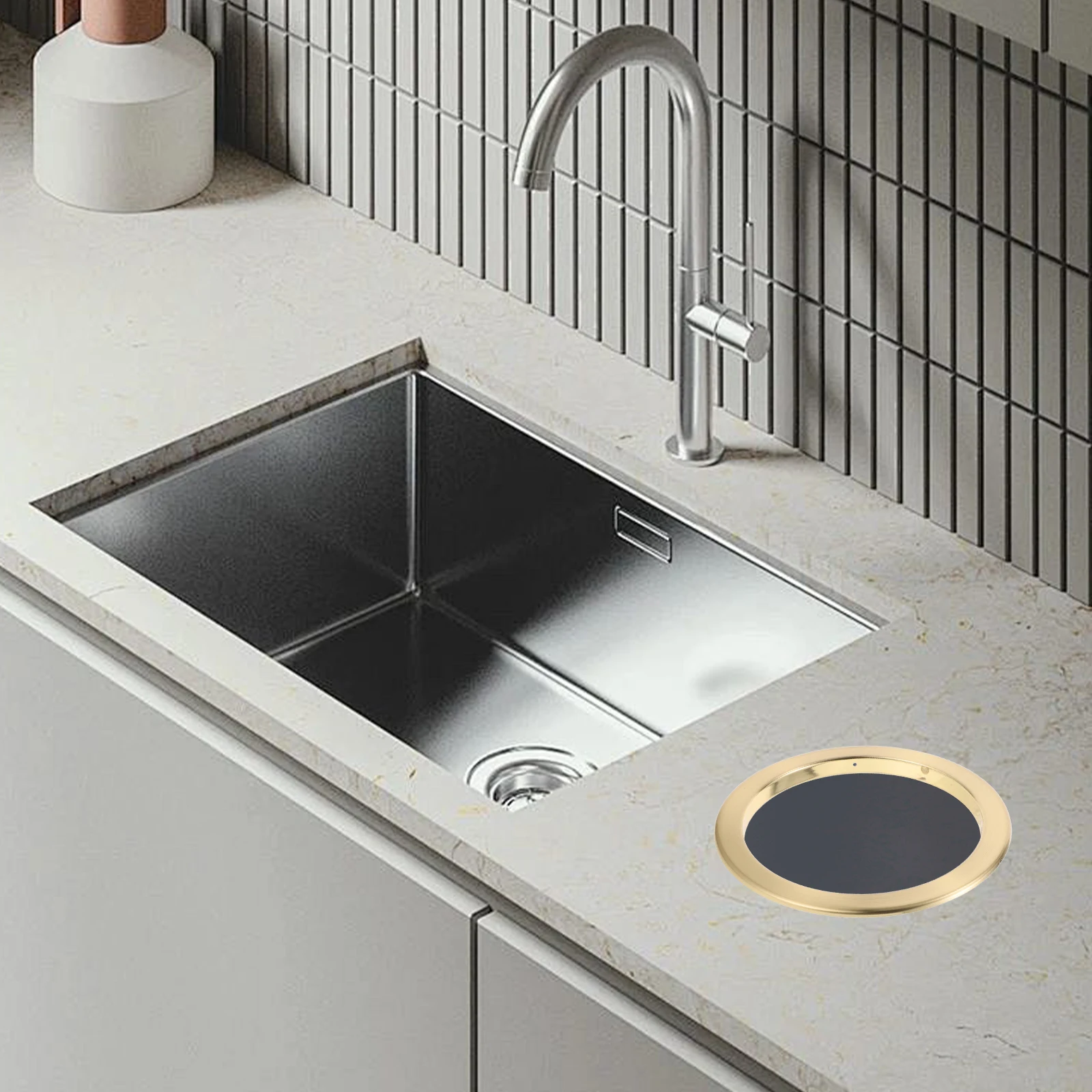 

Stainless Steel Kitchen Trash Chute Grommet Bathroom Countertop Garbage Lid Embedded Round Flush Trash Bin Cover Metal