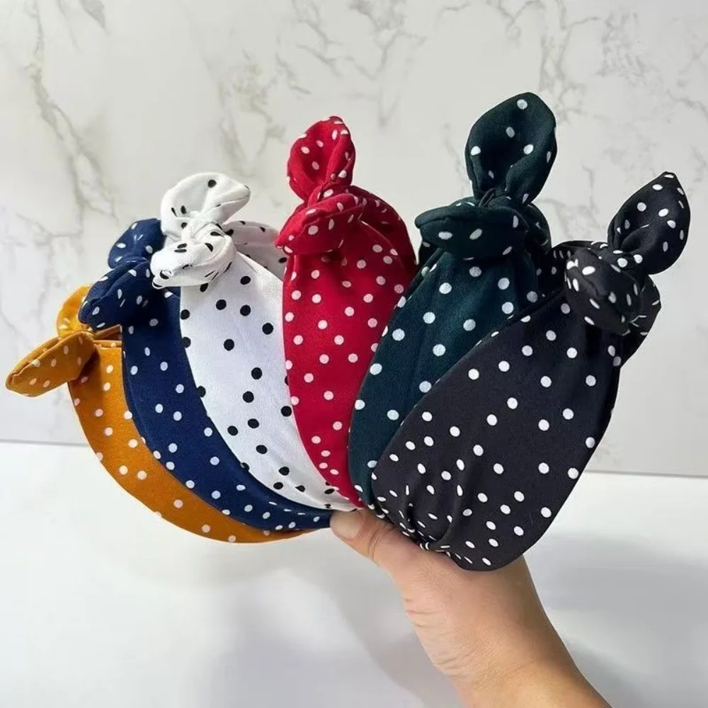 

1pc Premium Retro Bow Headband Polka Dot Wide Non Slip Volume Lifting Hair Hoop for Women Face Slimming Outing