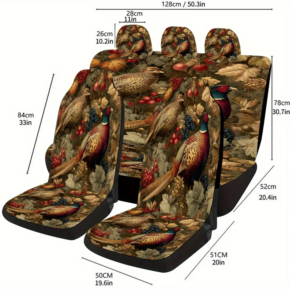 A Set Of Car Seat Covers Featuring A Theme Of Autumn Hunting With Wild Chickens And A Bountiful Harvest, Suitable For Most Vehic