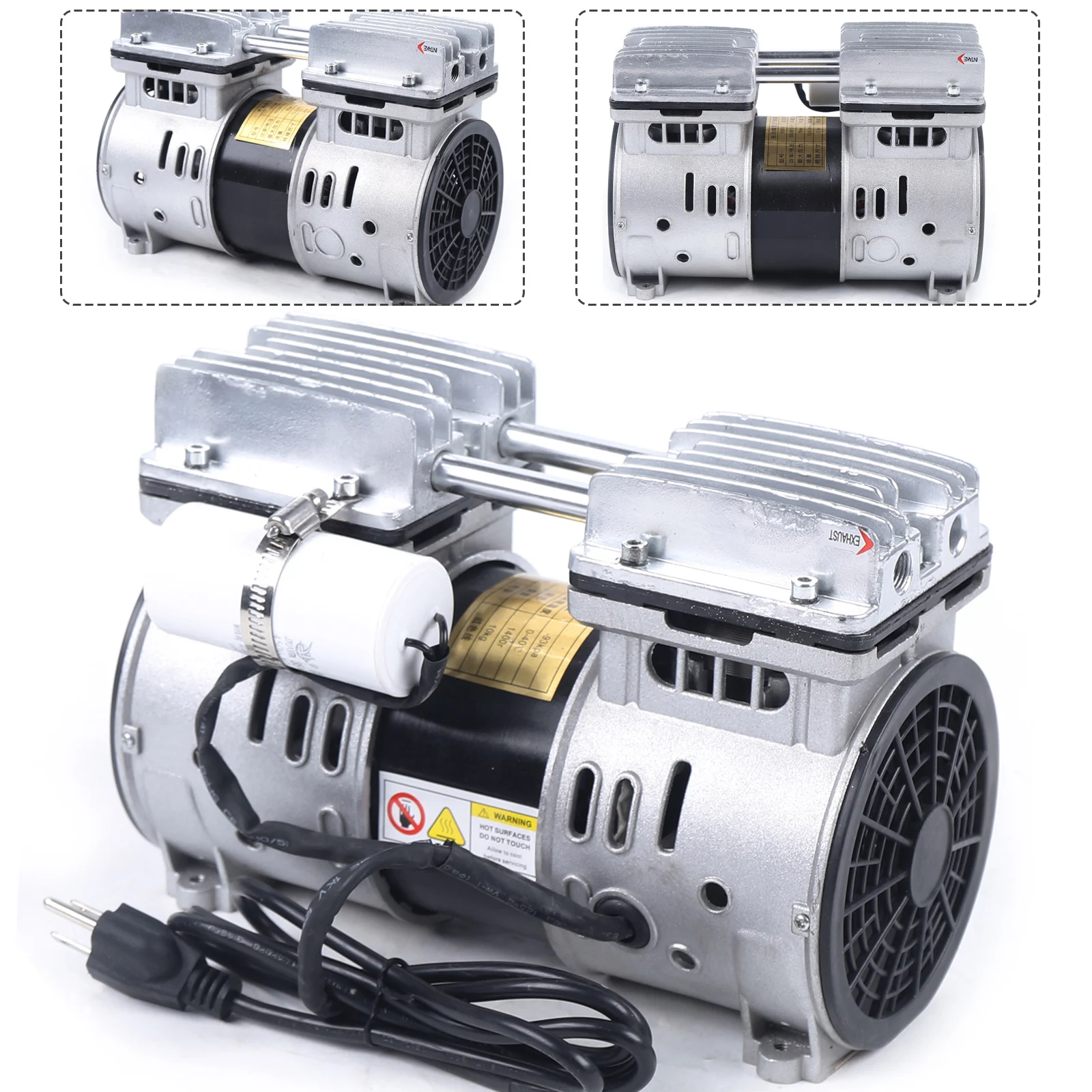 550W Oil-Free Micro Air Diaphragm Vacuum Pump Industrial Oilless Piston Electric Motor Vacuum Pump 1400 RPM