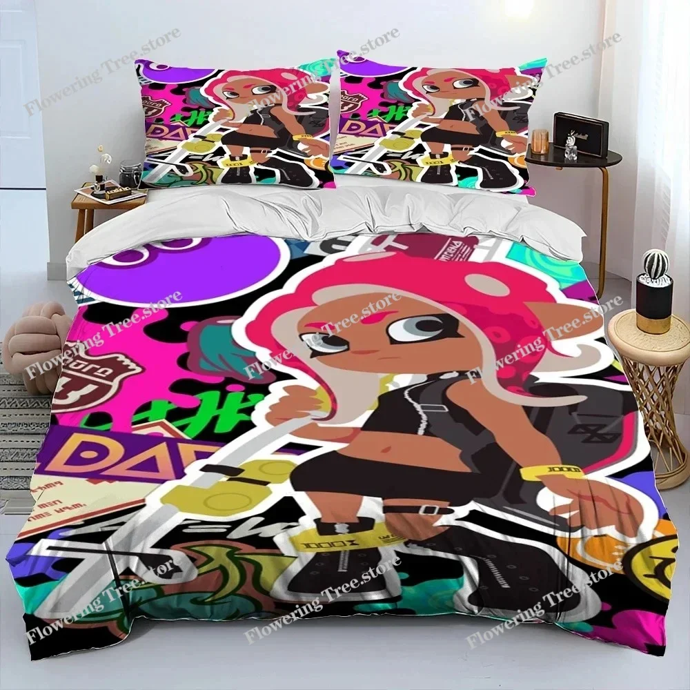 3D Print S-Splatoon Cartoon Bedding Set Duvet Cover Bed Set Quilt Cover Pillowcase Comforter King Queen Size Boys Adult Bedding