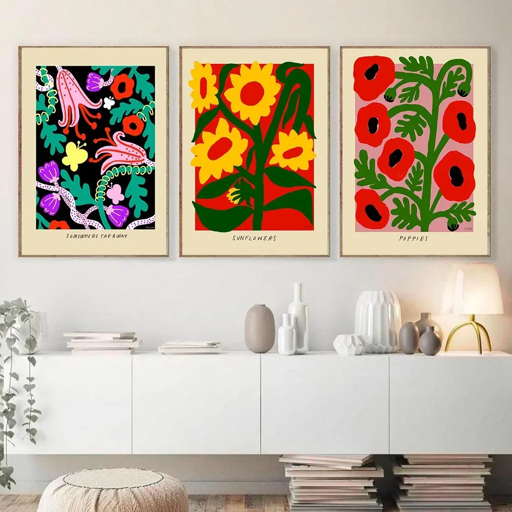 البوب أنيقة جدار الفن عباد الشمس الشمس الفاوانيا الخشخاش زراعة HD قماش المشارك يطبع غرفة المعيشة غرفة نوم ديكور المنزل