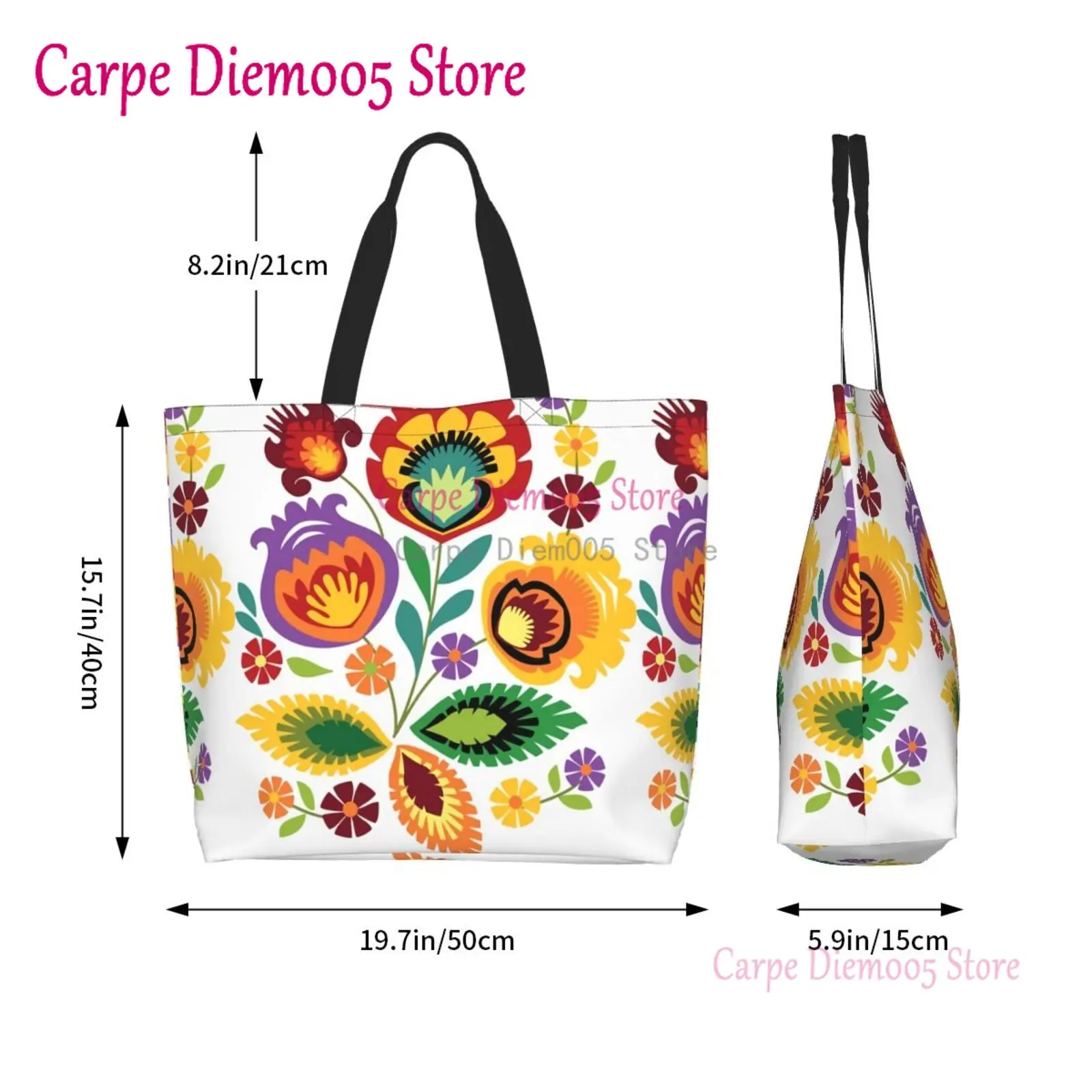 Polish Floral Folk Large Capacity Shopping Grocery Tote Bag For Ladies