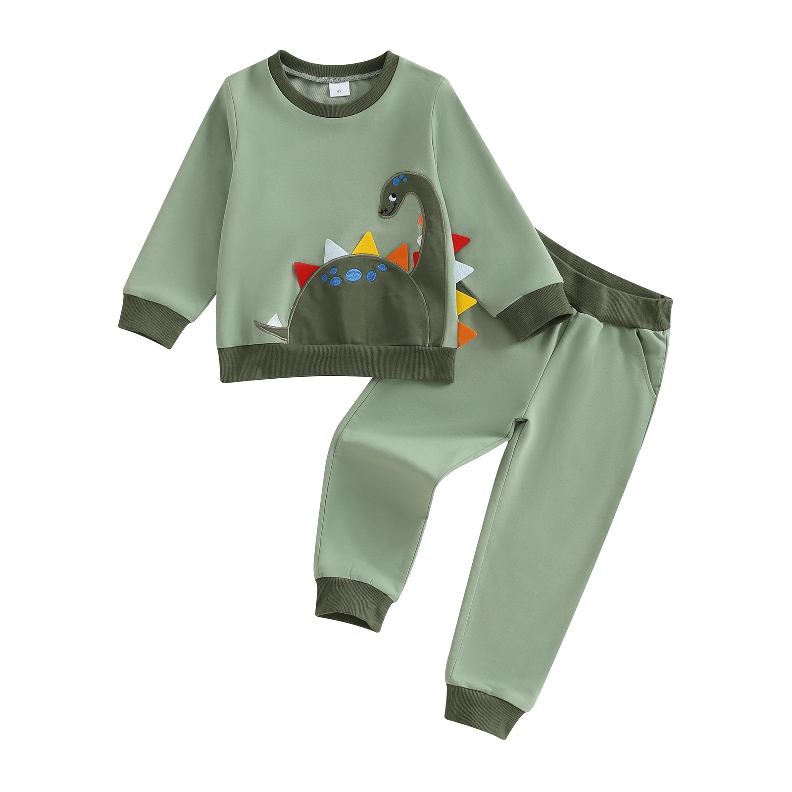 

Toddler 2-Piece Autumn Ensemble with Cute Dino Embroidery on Sweatshirt and Matching Pants - Adorable Kid s Outfit