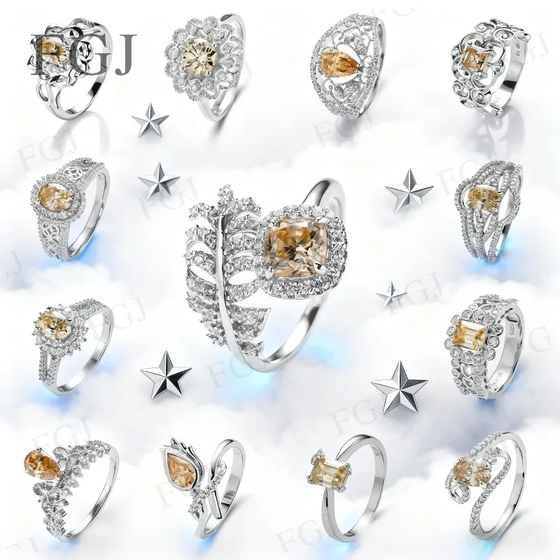 

21 Style Moissanite Champagne Ring Multishapes VVS1 925 Sterling Silver Special Wedding Christmas Present Unique Bridal Jewelry