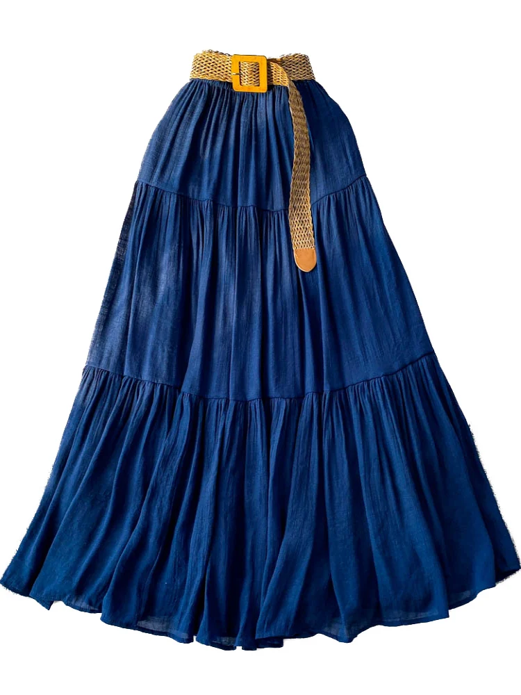 White Casual High Waist Midi Skirt Women's Spring Summer A-Line Cake Skirt Flared Hemline Korean Sle Inner Lined