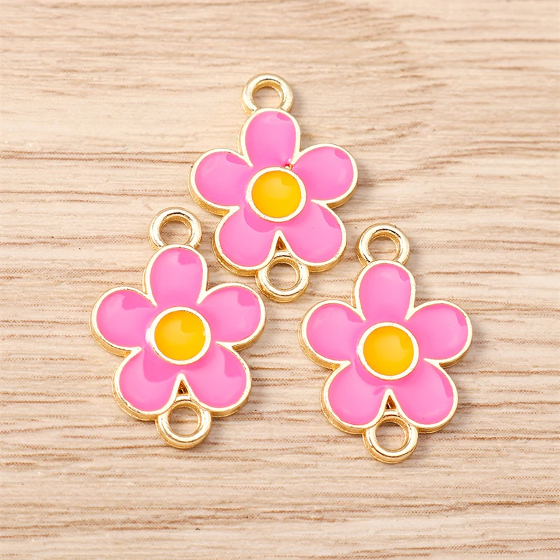 10 Stück 13x18mm Niedliche Bunte Emaille-Blumen-Verbinder für Schmuckherstellung Halsketten Armbänder Ohrringe DIY Handgemachte Bastelzubehör – Detail 6