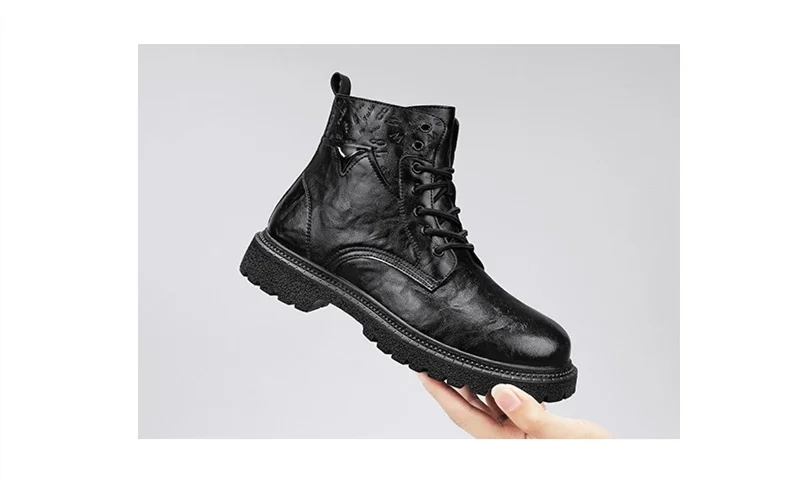 6cm Invisible Height Increasing Men Boots Leather Outdoor Autumn Winter Shoes Warm Non-Slip Comfortable Elevator Ankle Boots